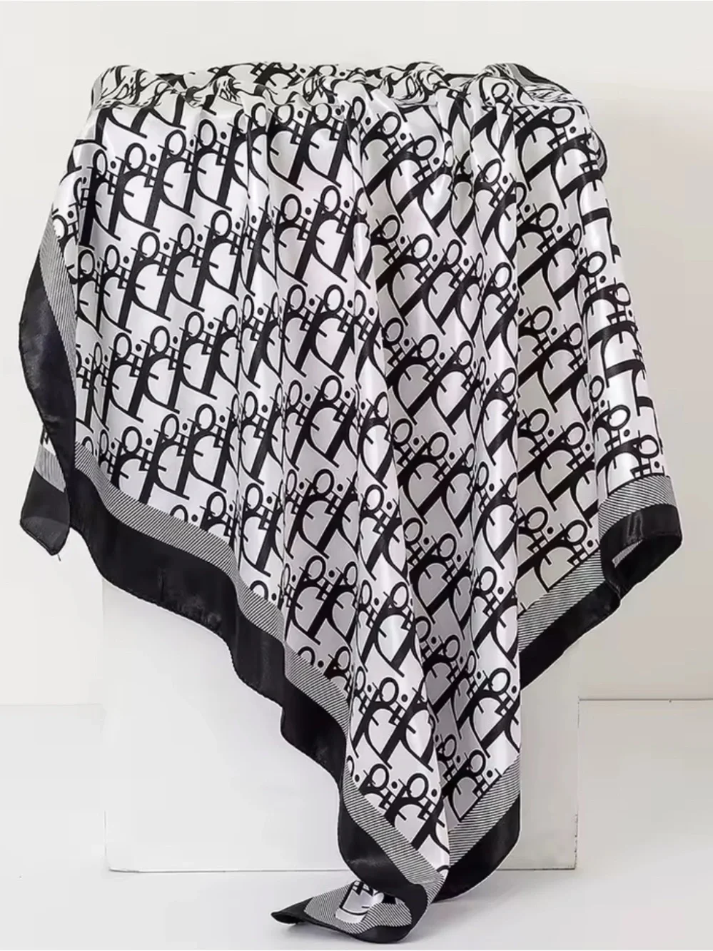 & Other Stories Black and White Logo Silk-Feel Scarf